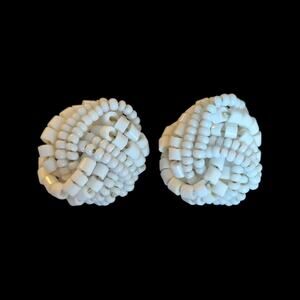 Vintage White Beaded Round Cluster Stud Earrings